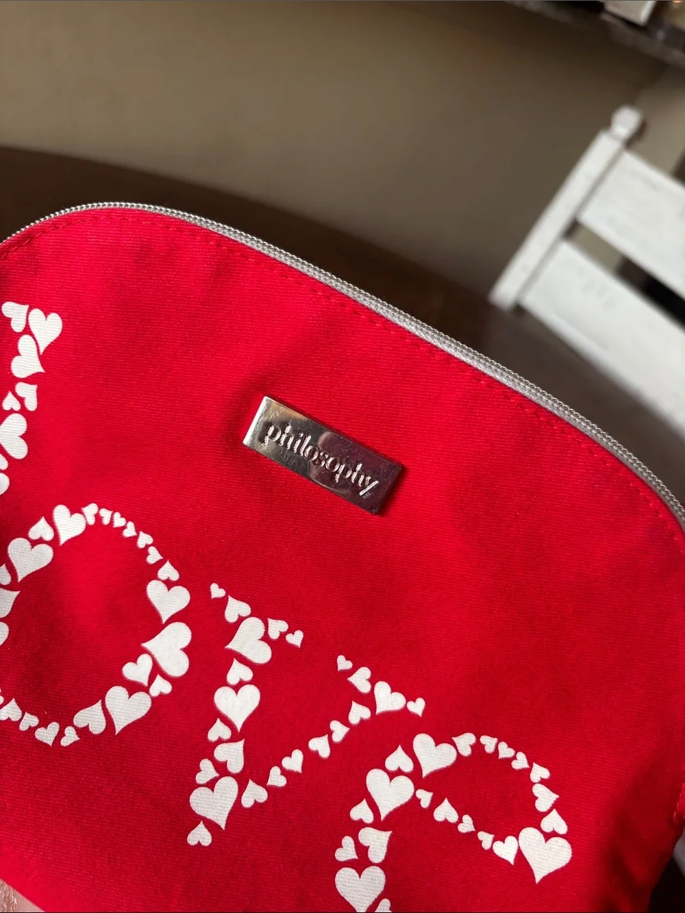 Philosophy Love red + MAC baby Pink & silver Glittery star makeup bags Bundle